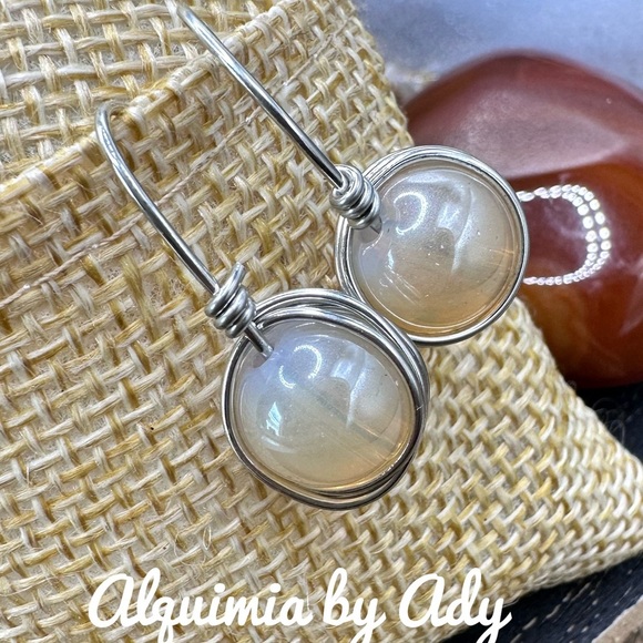 Alquimia Silver Earrings with White Gemstone moonstone - Picture 1 of 1
